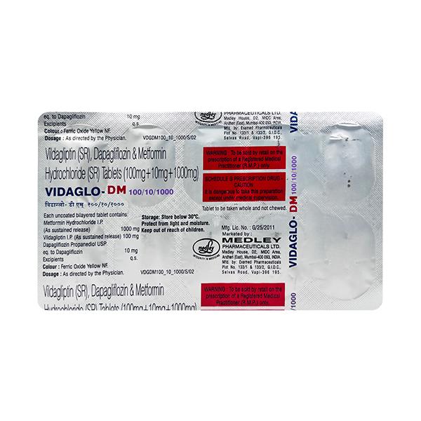 VIDAGLO DM 100/10/1000 Tablet 10's - Diabetes-Ant