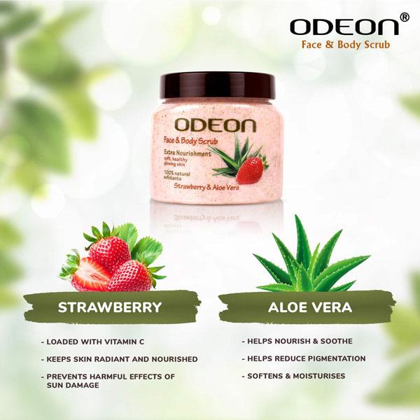 Odeon Strawberry & Aloe Vera Face And Body Scrub 300 ml - Scrubs & Exfoliants