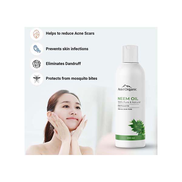 Aravi Organic 100% Pure and Natural Cold Pressed Neem Carrier Hair Oil 200 ml - Hair Oils