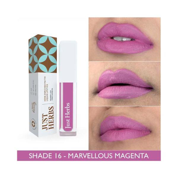 Just Herbs Ayurvedic Matte Liquid Lipstick with Long Lasting, Hydrating,Marvellous Magenta 2ml - Liquid Lipsticks
