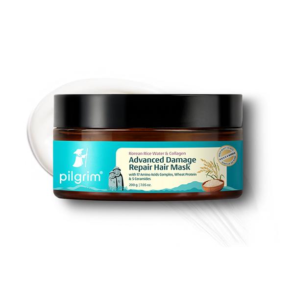 Netmeds | Pilgrim Korean Rice Water & Collagen Advanced Damage Repair Hair Mask Prevents Breakage & Split Ends 200 gm