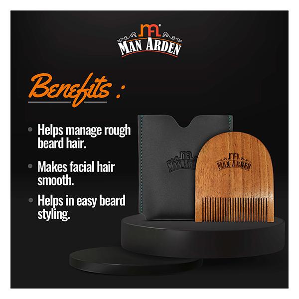 Man Arden Pure Neem Wooden U Shaped Beard Comb with Leather Pouch 1's - Beard Comb