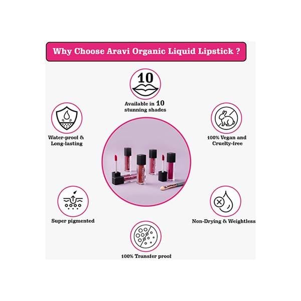 Aravi Organic Long Lasting Ultra Smooth Matte Liquid Lipstick - Pink Pout 1.5 ml - Liquid Lipsticks
