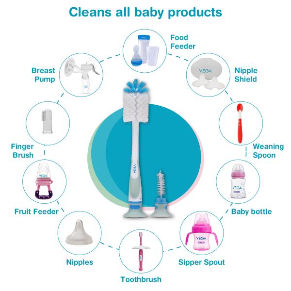 Vega Baby & Mom 2-in-1 Bottle, Nipple Brush & BPA Free 1's - Breast Feeding Tools
