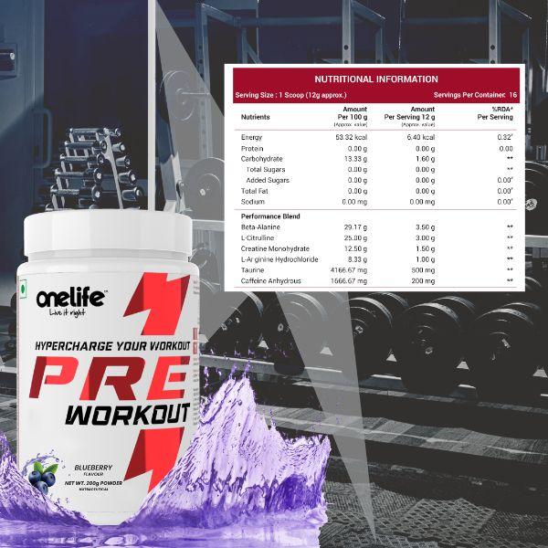Onelife Preworkout Powder - Blueberry 200 gm - Workout Essentials
