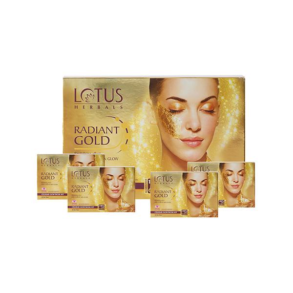 Netmeds | Lotus Herbals Radiant Gold Cellular Glow 4 Facial Kit 148 Gm