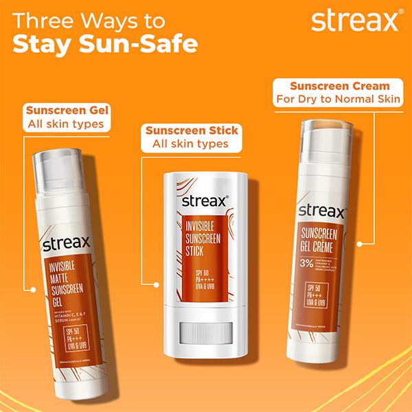 Streax Sunscreen Stick SPF 60 PA++++, UV Care Hyaluronic Acid & Ceramides Serum complex 20 g - Face Sunscreen