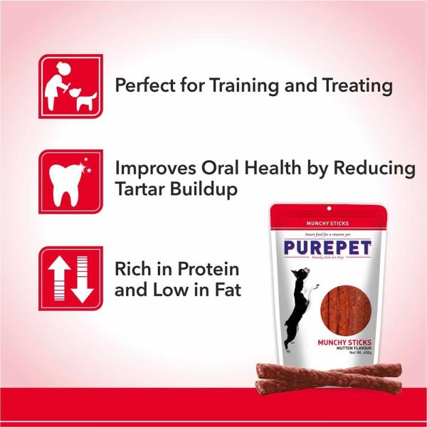Purepet Munchy Sticks, Mutton Flavour, Dog Treats 400 g - Petfood
