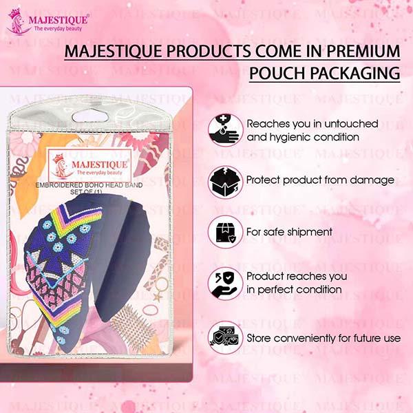 Majestique Cotton Floral Printed Embroidered Embellished Fabric Hair Accessories Band - Blue 1's - Hair Clips/Bands