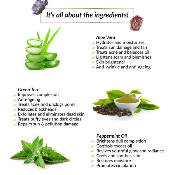 Matra Aloe Vera Glow Gel - Green Tea and Peppermint Extracts 100 gm - Face Gels