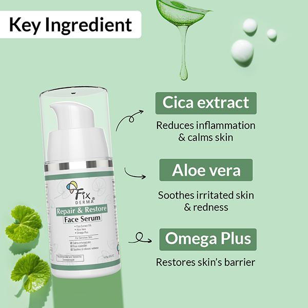 Fixderma 5 Percent Cica Extract Repair and Restore Face Serum for Sensitive Skin 15 gm - Face Serum