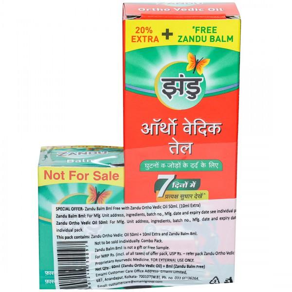 Zandu Ortho Vedic Oil (50ml + 10ml Free) 60 ml + Zandu Balm 8 ml - Pain Relief (Ayush)
