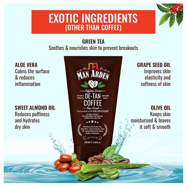 Man Arden Caffeine Series Face Scrub - De-Tan Coffee 100 gm - Face Scrubs