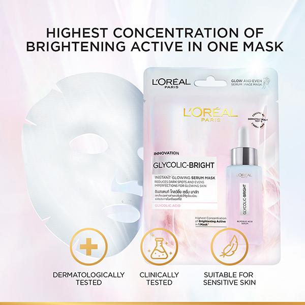 L'Oreal Paris Glycolic Bright Glowing Serum Sheet Mask 22 gm - Sheet Masks