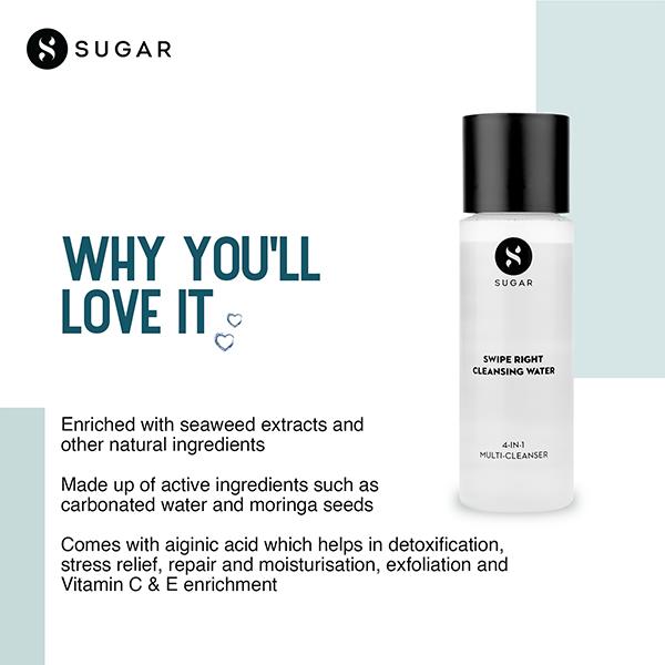 Sugar Cosmetics Swipe Right Cleansing Water 120ml - Make Up Removers