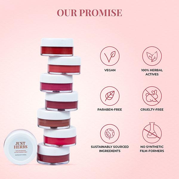 Just Herbs Lip and Cheek Tint and Eyeshadow for Eyes Lips and Cheeks 07 Rose coral 4 gm - Lip Stains & Tints