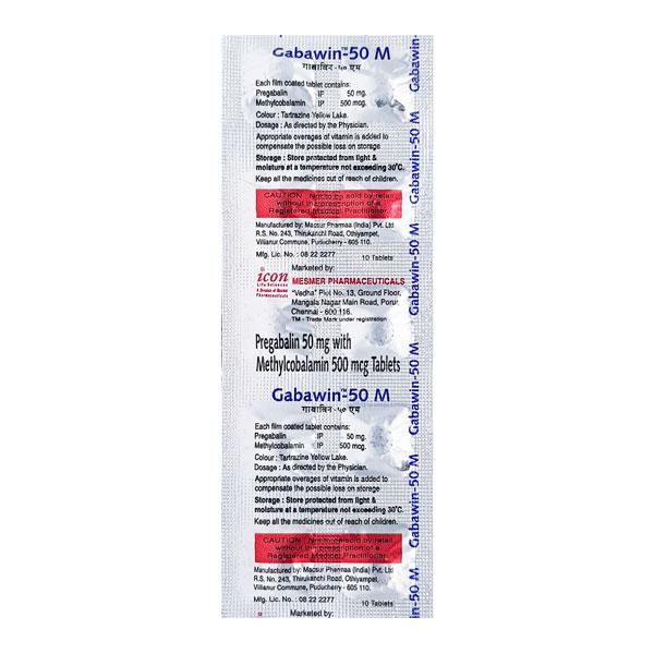 Gabawin M 50mg Tablet 10'S - Neuropathic Pain-Dru