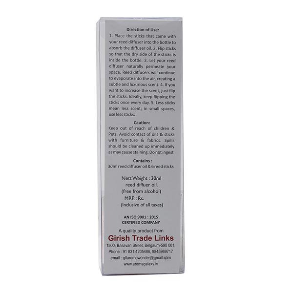 Aroma Galaxy (Alcohol Free) Fragrant Reed Diffuser Kit - Lemon Grass 30 ml - Carrier Oils