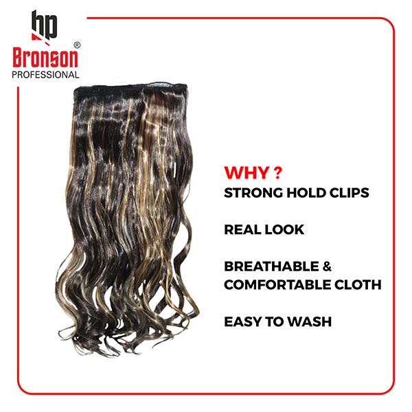 Bronson Professional Hair Extensions Out Curl 5 Clip-In 24 inch Black Brown Highlight No 28/2 1's - Hair Clips/Bands