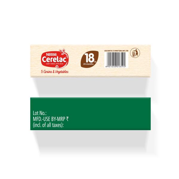 Nestle Cerelac Baby Food Cereal No Refined Sugar No Preservatives - 5 Grains & Vegetables (For 18 to 24 Months Baby) 300 g - Baby And Infant Supplements