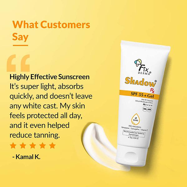 Fixderma Shadow RX Sunscreen SPF 55+ Gel Sunscreen For Oily Skin 75 gm - Body Sunscreen