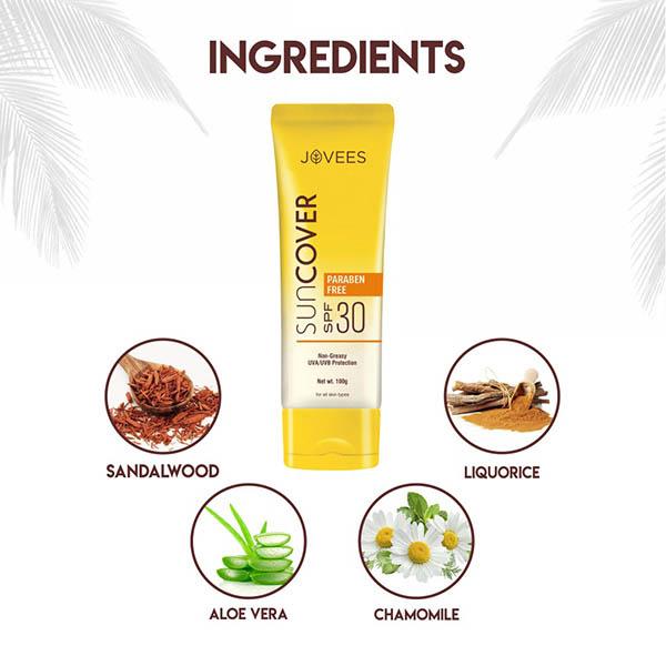 Jovees Sandalwood Natural Sun Cover (SPF 30) 100 gm - Body Sunscreen