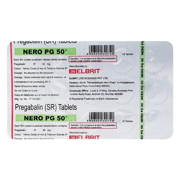 NERO PG 50 Tablet 15's - Neuropathic Pain-Dru