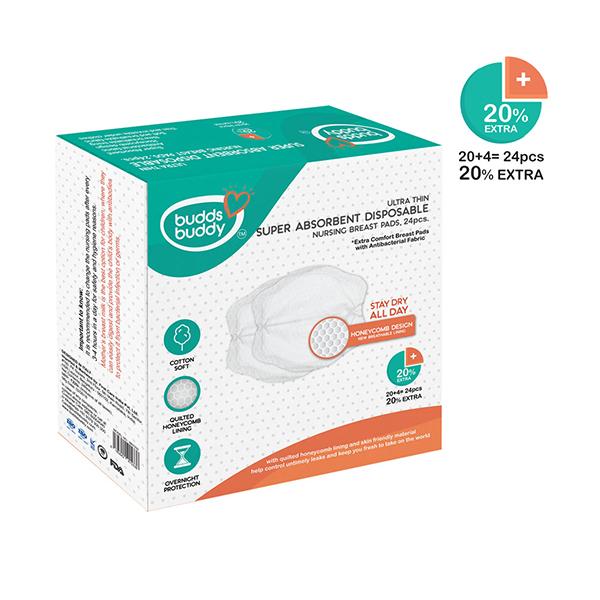 Buddsbuddy Ultra Thin Super Absorbent Disposable Nursing Breast Pads 24's - Breast Pads & Shields