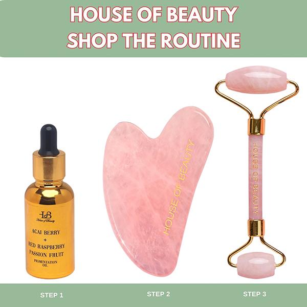 House of Beauty Rose Quartz Roller Kit For Toning, Tightening, Depuffing Face & Undereyes (3Pcs) 1's - Face Oils