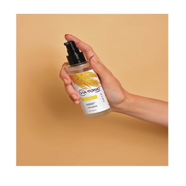 VIA TOKYO ORGANIC Rice Water & Ginseng Hair Serum, Frizz Control & Hair Strengthening, No Sulphates, No Paraben 100 ml - Hair Serums