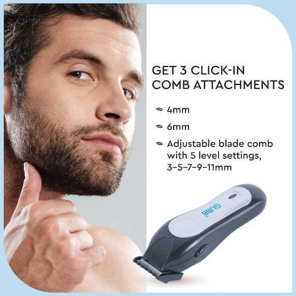 GUBB Cordless Beard Trimmer with 5 Level Settings, High Performance Stainless Steel Blades - (GB-9018) Black-Silver 1's - Trimmers