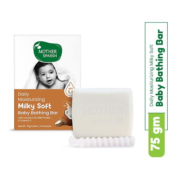 Netmeds | Mother Sparsh Daily Moisturizing Milky Soft Baby Bathing Bar With Coconut Oil-Milk Protein and Vitamin E 75 gm