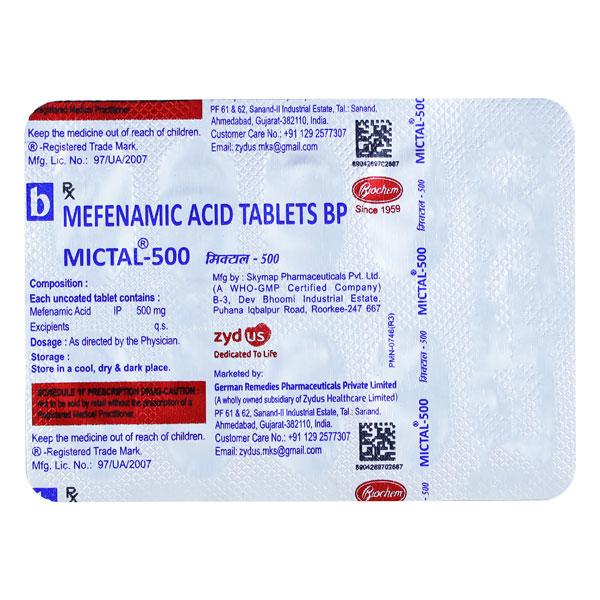 MICTAL 500 Tablet 10's - Pain relief-Nsa