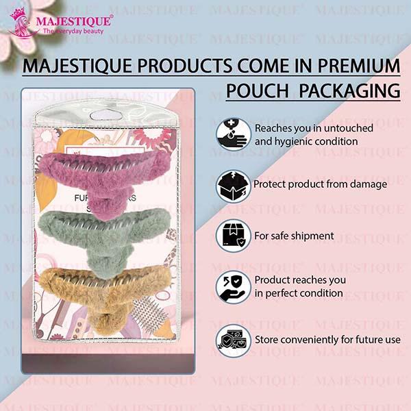 Majestique Soft Faux Fleece Fur Large Hair Clutcher Hair Claw Clips Hair Accessories Hair Clip - Multicolor 3's - Hair Clips/Bands
