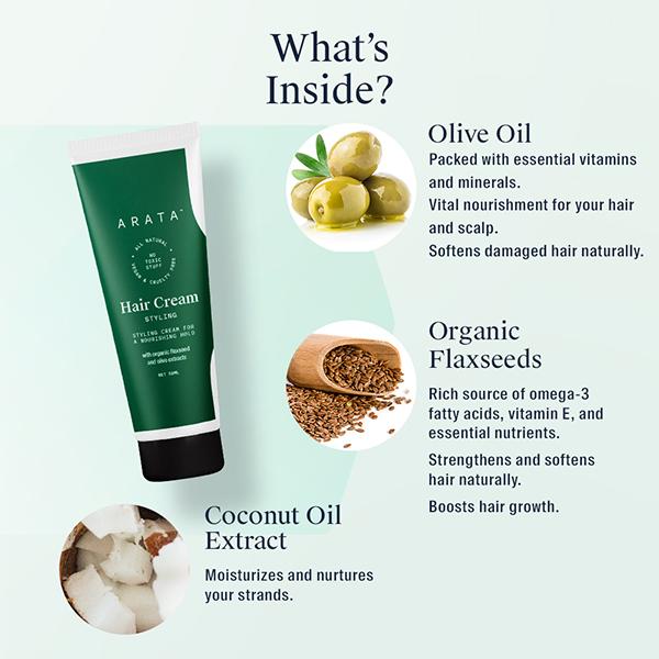 Arata Natural Styling & Hold Hair Cream With Organic Flaxseed & Olive Oil 50 ml - Hair Gels & Waxes