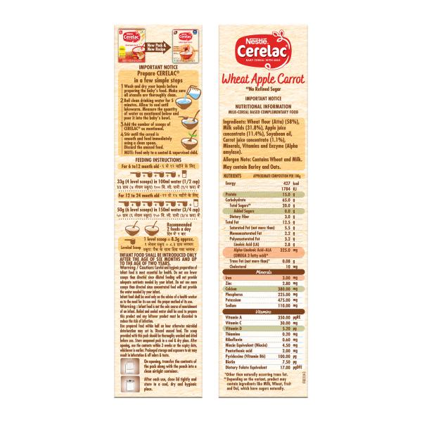 Nestle Cerelac Baby Food Cereal No Refined Sugar No Preservatives - Wheat Apple Carrot (For 6 to 24 Months Baby) 300 g - Baby And Infant Supplements