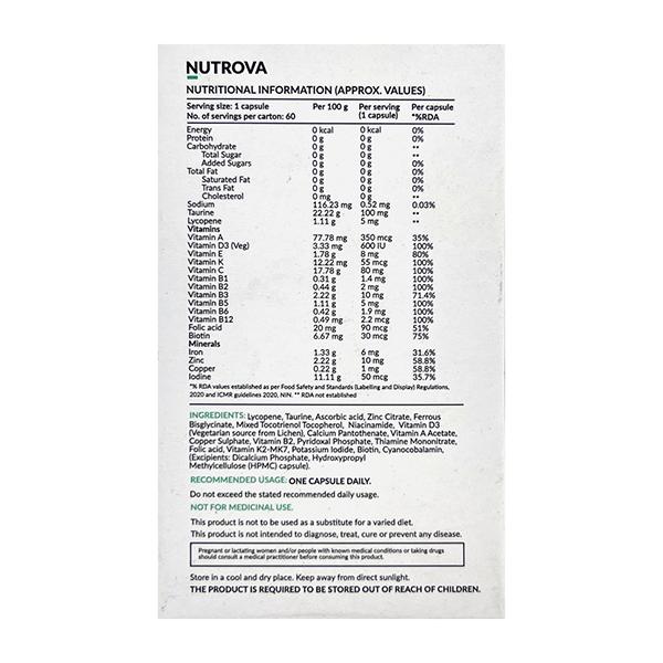 NUTROVA MULTIVITAMIN FOR VEGANS Capsule 60's - Supplements-Vam