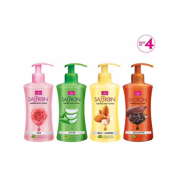 Netmeds | Vi-John Women Body Lotion Combo (Aloevera 250 ml + Cocoa Butter 250 ml + Milk Almond 250 ml + Rose 250 ml) 1's