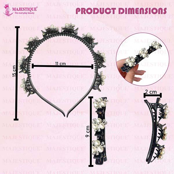 Majestique Double Layer Twist Plait Headband With Pearl Flower Alligator Clips - 3 Pcs Multicolor 1's - Hair Clips/Bands