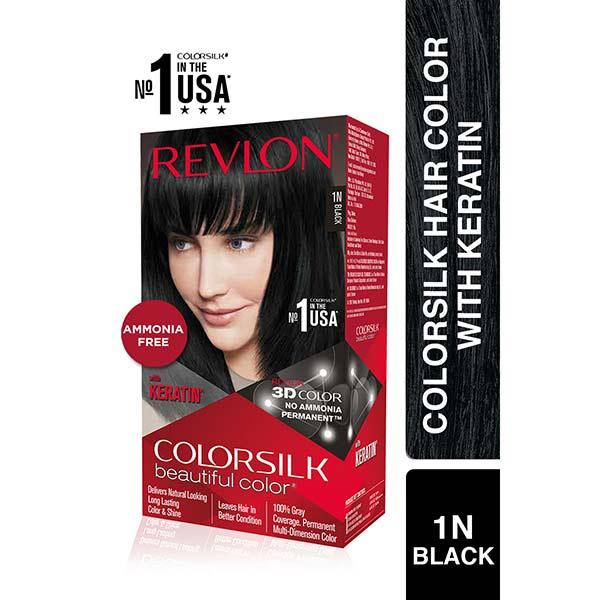 Revlon Colorsilk Hair Color With Keratin 3D Color No Ammonia - 1N Black 90.8ml + Free Outrageous Shampoo 90ml 1's - Crème