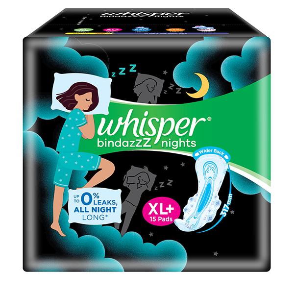 Whisper Bindazzz Nights Sanitary Pads For Women, Xl+ 15 Napkins 1's - Others