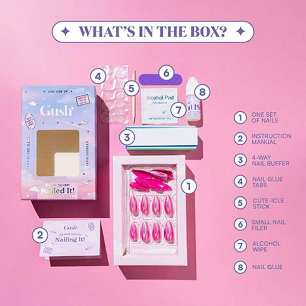Gush Beauty Nailed It Reusable Luxury Press On Nails With Application Kit French Pink Tips - Medium Almond 1's - Nail Art