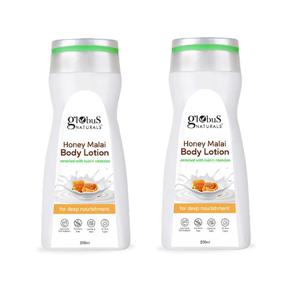 Globus Naturals Honey Malai Body Lotion, Enriched with Tulsi and Chandan, for Deep Nourishment, 200ml each 2's - Creams, Lotions & Oils