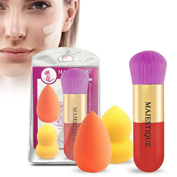 Netmeds | Majestique Chubby Foundation Brush with Two Makeup Sponge - 3Pcs/Multicolor 1's