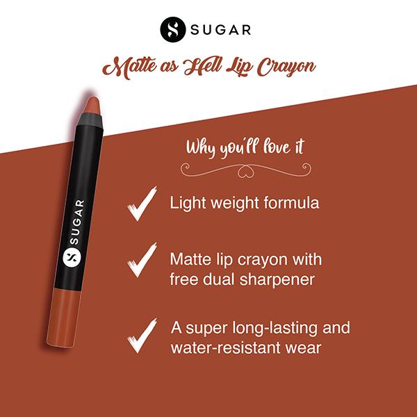 SUGAR Cosmetics Matte As Hell Crayon Lipstick - 16 Claire Underwood (Burnt Orange) 2.8 gm - Lip Crayons