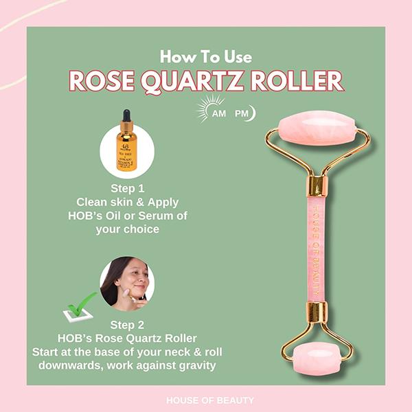 House of Beauty Rose Quartz Roller Kit For Toning, Tightening, Depuffing Face & Undereyes (3Pcs) 1's - Face Oils