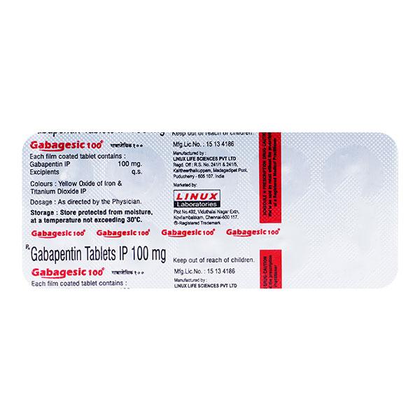 Gabagesic 100mg Tablet 10'S - Neuropathic Pain-Dru