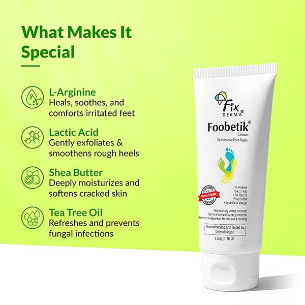 Fixderma Foobetik Cream, Foot cream, Heel Repair, for Calloused, or Chapped Skin, Paraben Free 50 gm - Night Cream