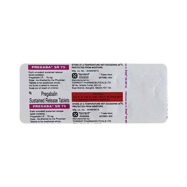 Pregaba SR 75mg Tablet 10'S - Neuropathic Pain-Dru