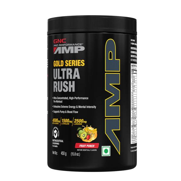 Netmeds | GNC Pro Performance AMP Gold Series Ultra Rush Powder - Fruit Punch 450 gm
